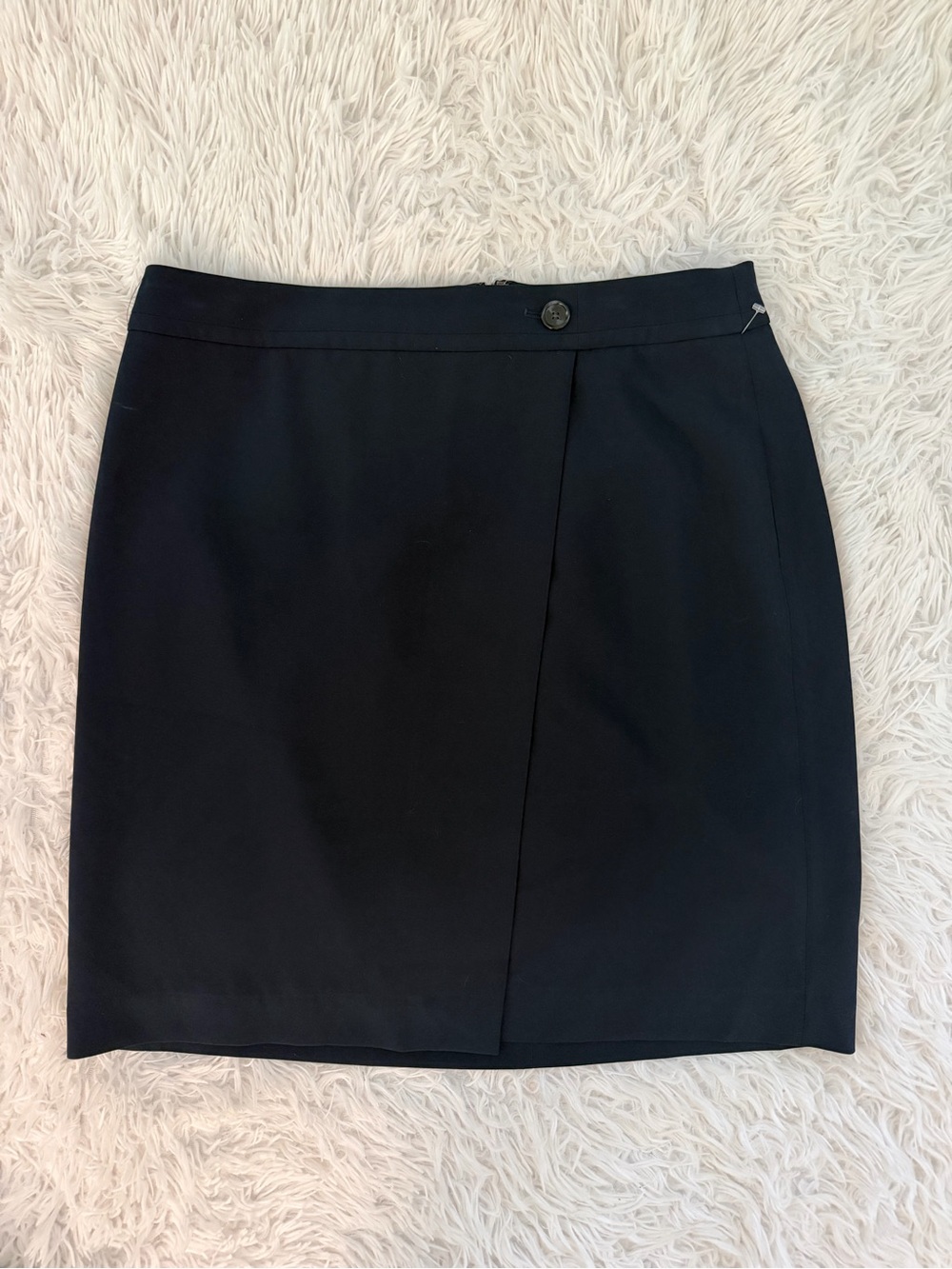 Talbots Navy Faux Wrap Pencil Skirt Size 12 Stretch Career Midi